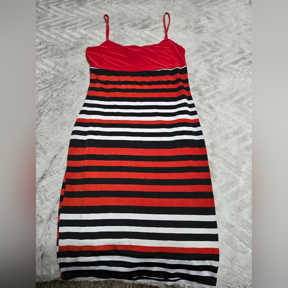 Stylish Red and Black Striped Dress